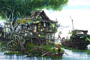 年輕華人畫家張家俊的畫作《安江平美》。