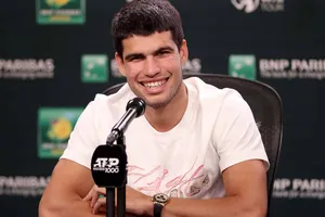Alcaraz trong buổi họp báo trước giải Indian Wells