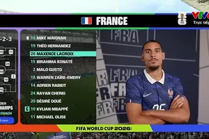 Lacroix trong đội hình xuất phát của tuyển Pháp ở trận tranh Hạng 3 World Cup 2026