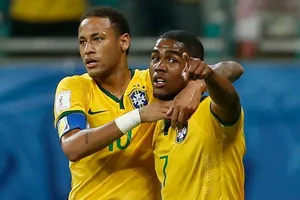 Neymar và Diego Costa ở tuyển Brazil.