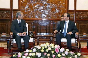 國家主席陳大光會見日本共同通訊社社長兼總編輯福山‧正喜。（圖片來源：互聯網）