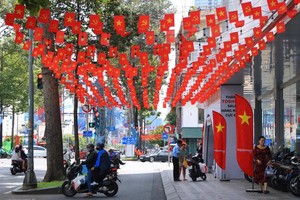 国旗遍布大街小巷。