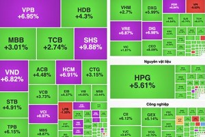 股票市场普遍出现绿色和紫色。