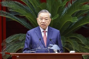 苏林总书记在会上发表讲话。