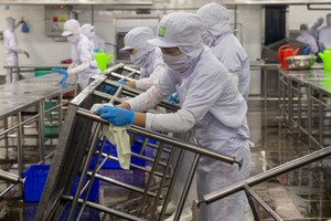 某一厂房的工人过年后重返工作岗位。