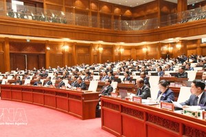 老挝第十届国会第一次会议现场。