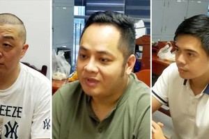 嫌疑人向国全、陈越辉、武晋协（从左至右）。