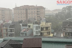 4月12日下午，林同省林园-大勒坊降大雨。