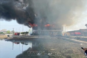 河靖省城莲坊豪光木材加工与贸易有限责任公司的火警全景。