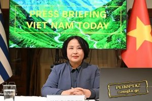 越南驻希腊大使范氏秋香在记者会上。
