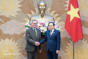 越南国会主席陈青敏在国会大厦会见德联邦议院副议长博多·拉梅洛。图自越通社