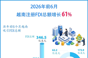 2026年上半年：越南吸引注册FDI总额增长61%