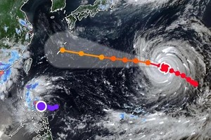  8月2日下午2时，台风“白海豚”与菲律宾东部热带低压位置。Zoom Earth应用屏幕截图