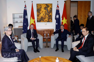 此前，党中央总书记、国家主席苏林与澳大利亚总理安东尼·阿尔巴尼斯举行小范围会晤。图自越通社