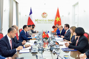 越南外交部长黎怀忠与智利外交部长佩雷斯举行会谈。图自外交部