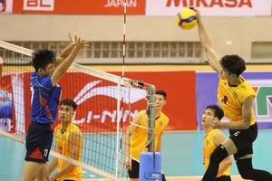 Cầu thủ bóng chuyền nam Hà Nội có mức lương thấp nhưng vẫn nỗ lực thi đấu vì màu cờ sắc áo. Ảnh: T.THẢO