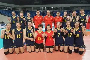 Đội bóng chuyền nữ Việt Nam thi đấu cúp bóng chuyền nữ châu Á 2022 và có mặt ở trận tranh hạng 3. Ảnh: AVC