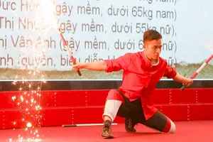 Tuyển thủ võ gậy Việt Nam đã được tài trợ gậy để tập luyện. Ảnh: TCTDTT