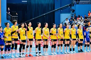 Đội tuyển bóng chuyền nữ Việt Nam tại giải cúp các câu lạc bộ nữ châu Á 2023 ở Vĩnh Phúc và giành ngôi vô địch. Ảnh: SMM