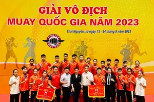 Các võ sĩ muay Hà Nội tại giải vô địch quốc gia năm nay. Ảnh: MINH MINH