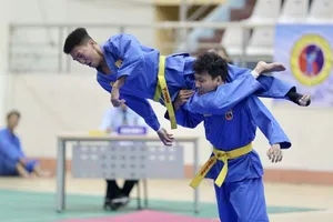 Võ sĩ vovinam thi đấu tại giải vô địch quốc gia 2023 ở Nam Định năm nay. Ảnh: DŨNG PHƯƠNG