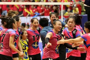 Đội nữ Hóa chất Đức Giang tia sáng đang được đánh giá cao nhất về chuyên môn ở giải nữ năm nay. Ảnh: TTXVN