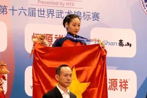 Phương Nhi có tấm HCV quan trọng ở giải wushu vô địch thế giới 2023. Ảnh: PHƯƠNG NHI