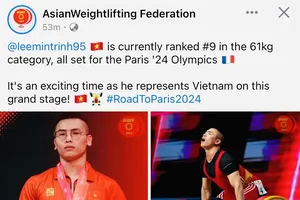 Liên đoàn cử tạ châu Á đã chúc mừng Trịnh Văn Vinh có tấm vé Olympic 2024. Ảnh: AWF