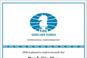 FIDE đã công nhận chuẩn kiện tướng quốc tế đối với Bành Gia Huy. Ảnh: FIDE