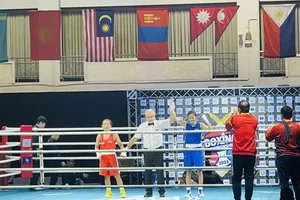 Tuyển thủ Ngô Ngọc Linh Chi có chiến thắng ở bán kết để lọt vào chung kết hạng 48kg năm nay. Ảnh: ĐÀM CÔNG