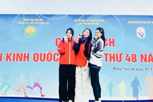 Thanh Giang (giữa) là VĐV duy nhất nội dung 7 môn phối hợp tập trung đội tuyển điền kinh Việt Nam năm 2025. Ảnh: MINH MINH