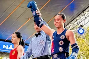 Huỳnh Hà Hữu Hiếu giành HCV tại giải cúp các câu lạc bộ muay quốc gia 2025. Ảnh: N.T.D.NHẤT