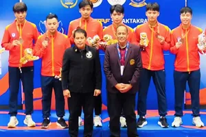 Đội cầu mây nam Việt Nam giành HCĐ nội dung đồng đội 4 người nam tại Cúp châu Á 2025. Ảnh: BTC