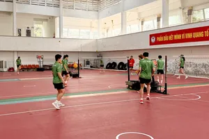 Tuyển thủ đội tuyển cầu mây Việt Nam đang tập luyện tích cực hướng tới đấu trường SEA Games 33-2025. Ảnh: MINH MINH
