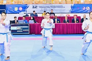 Võ sĩ karate Việt Nam đang tạm dẫn đầu tại giải vô địch Đông Nam Á 2025. Ảnh: AKF