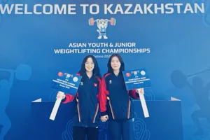 VĐV cử tạ trẻ Việt Nam đang có mặt thi đấu giải ở Kazakhstan. Ảnh: CUTAVN