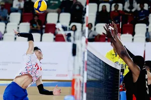 Chủ công Nguyễn Ngọc Thuân ghi điểm quan trọng cho đội tuyển bóng chuyền nam Việt Nam tại SEA V.League 2025. Ảnh: SEAVLEAGUE