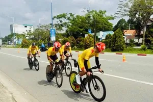 Đội xe đạp nam TPHCM 1 có HCB tại nội dung đồng đội tính giờ trong ngày thi đấu. Ảnh: CYCLINGNEWS