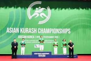 Võ sĩ của kurash Việt Nam giành HCV tại nội dung vô địch trẻ. Ảnh: NGUYỄN HỮU