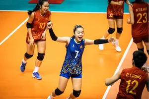 Cầu thủ trẻ Việt Nam đang chơi thăng hoa tại Indonesia. Ảnh: FIVB