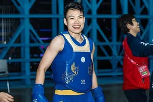 Võ sĩ Nguyễn Thị Thu Thủy đã lọt vào chung kết hạng cân 60kg nữ tại World Games 2025. Ảnh: WORLD WUSHU