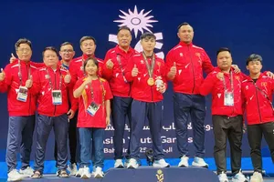 Lực sĩ Nguyễn Thành Duy đã có tấm HCV đầu tiên tại Bahrain. Ảnh: TRUNG THÀNH