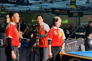 Đội billiards Việt Nam tại giải vô địch pool 10 bi đồng đội thế giới 2026 ở Mỹ. Ảnh: HOÀNG SAO
