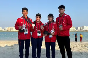 Đội vật trẻ bãi biển Việt Nam từng giành được huy chương ở Đại hội thể thao trẻ châu Á 2025. Ảnh: MINH MINH