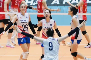 Đội bóng chuyền nữ Hà Nội sẽ ra sân lượt trận thứ 2 tại ngày 8-4. Ảnh: VFV