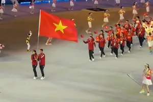 Đoàn thể thao Việt Nam có mặt diễu hành tại Lễ khai mạc Đại hội thể thao bãi biển châu Á lần thứ 6-2026. Ảnh: ABG6