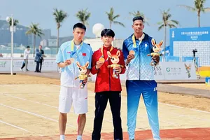 Tuyển thủ Phạm Văn Nghĩa giành HCV nhảy xa nam tại Đại hội thể thao bãi biển châu Á 2026. Ảnh: MH