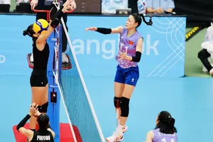 Đối chuyền Hoàng Thị Kiều Trinh vẫn chưa thể thi đấu do trong thời gian hồi phục chấn thương. Ảnh: DŨNG PHƯƠNG