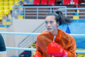 Nguyễn Thị Tâm có mặt tại Lào Cai để tranh tài giải boxing đội mạnh quốc gia 2026. Ảnh: MINH MINH