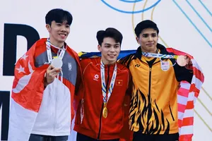 Tuyển thủ Đặng Ngọc Xuân Thiện (giữa) là thành viên của TDDC nam Việt Nam tham dự giải vô địch châu Á 2026 đồng thời là vòng loại ASIAD 20. Ảnh: DŨNG PHƯƠNG